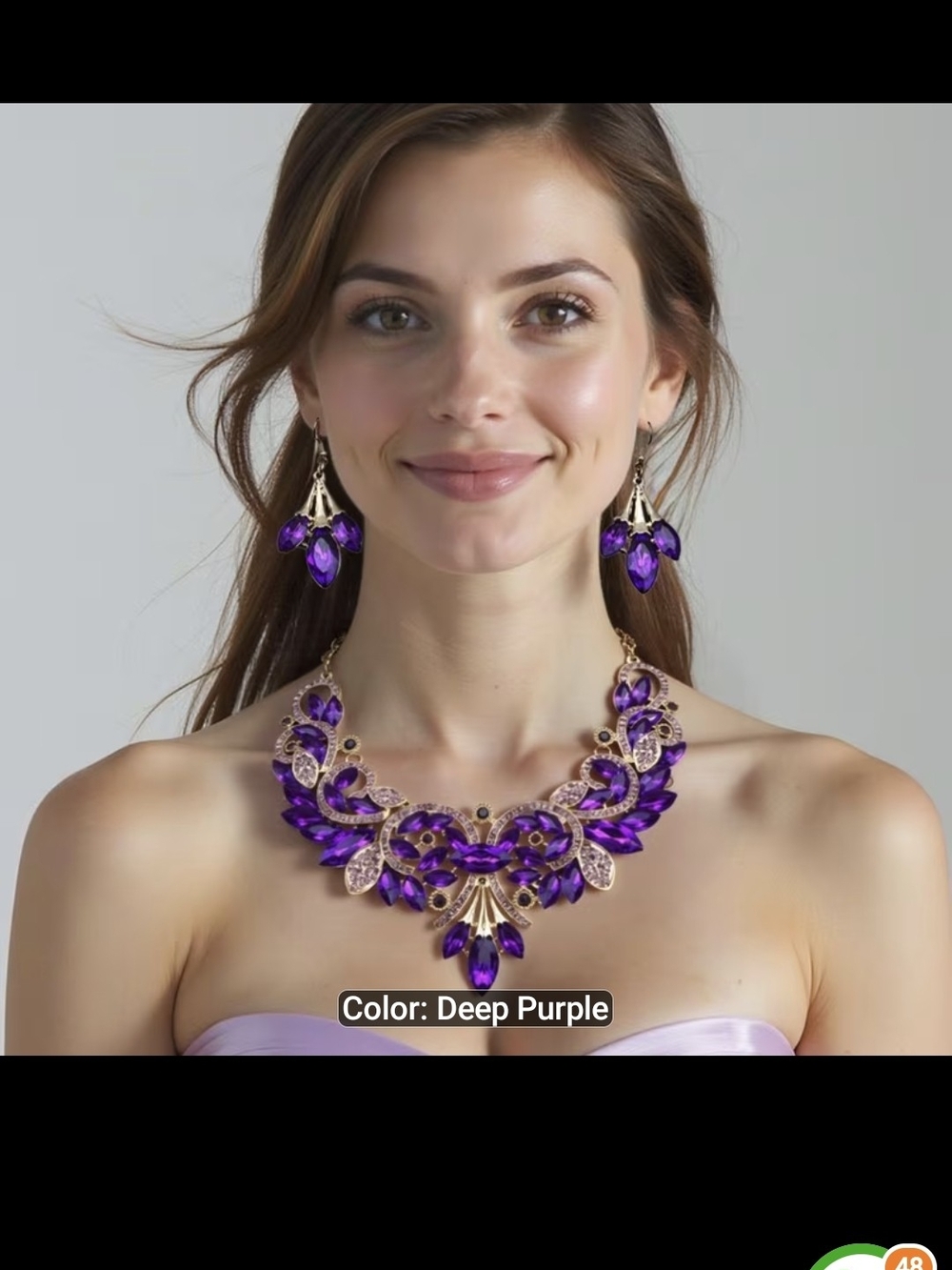 Purple Statement Crystal Necklace & Earring Set